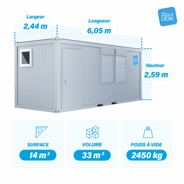 Bureau modulaire + sanitaires 20 pieds