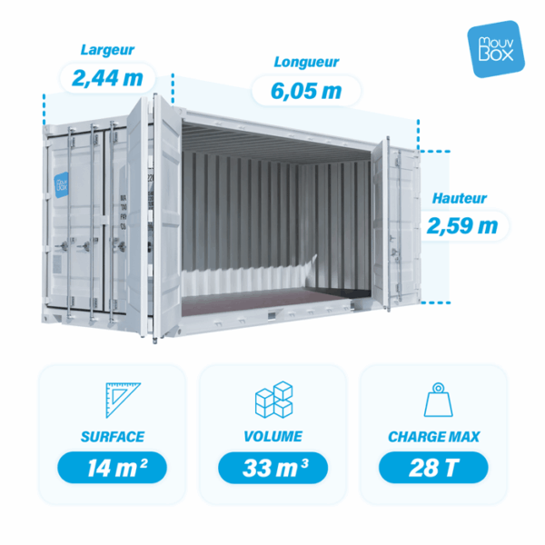 Dimensions container 20 pieds DRY Open Side premier voyage