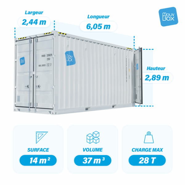 Dimensions container 20 pieds High Cube Double Door premier voyage