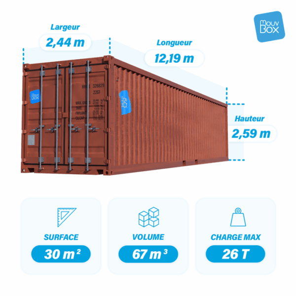 Dimensions container 40 pieds DRY occasion classe A