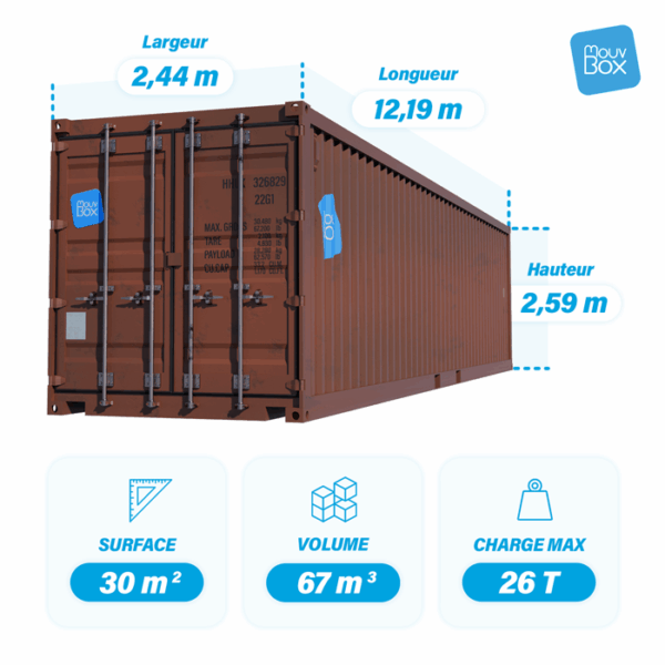 Dimensions container 40 pieds DRY occasion classe C