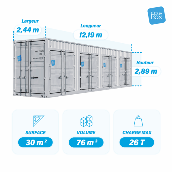 Dimensions container 40 pieds High Cube 4-Box