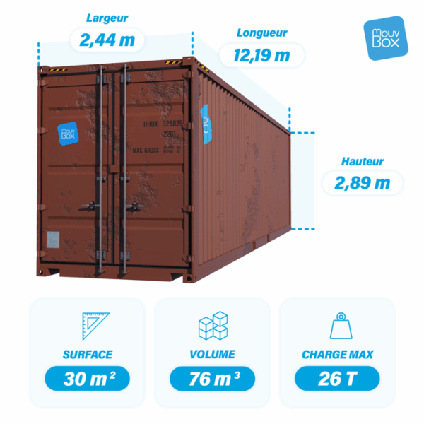 Dimensions container 40 pieds High Cube occasion classe C