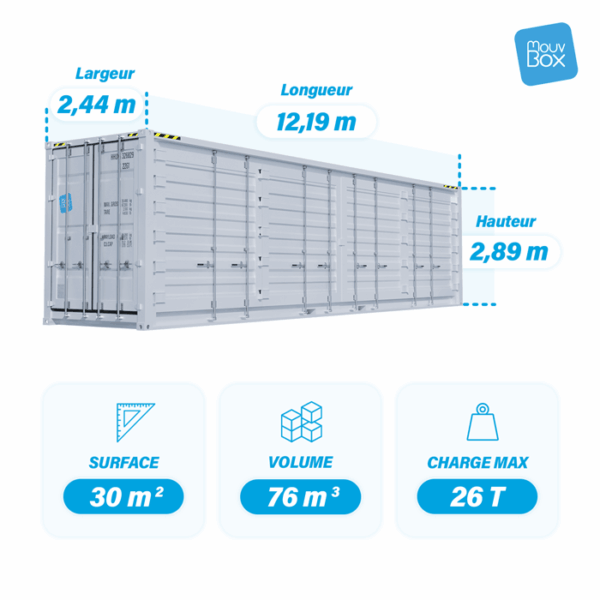Dimensions container 40 pieds Open Side High Cube premier voyage