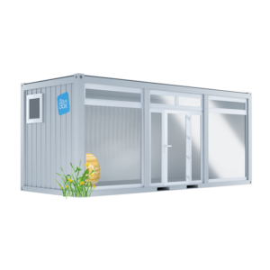 Bulle de vente 20 pieds (1 face vitrée, 1 porte vitrée, climatiseur)