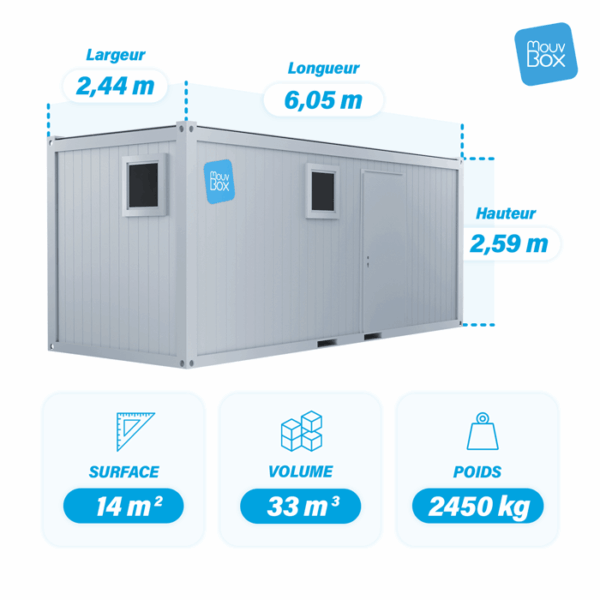 Sanitaires 20 pieds 2 wc, 2 douches, 2 lavabos