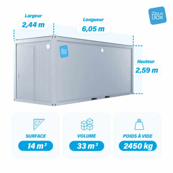 Sanitaires 20 pieds 2 wc, 2 urinoirs, 2 douches, 5 lavabos