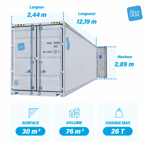 Dimensions container 40 pieds Double Door High Cube premier voyage