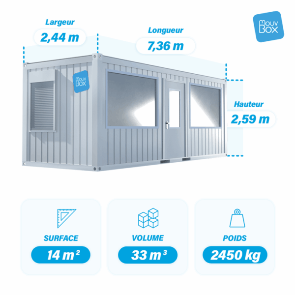Bureau modulaire 24 pieds semi-vitré