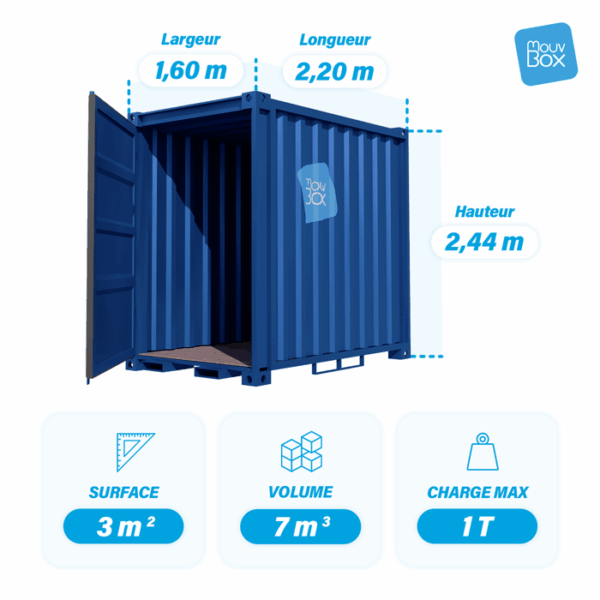 Dimensions container stockage 5 pieds